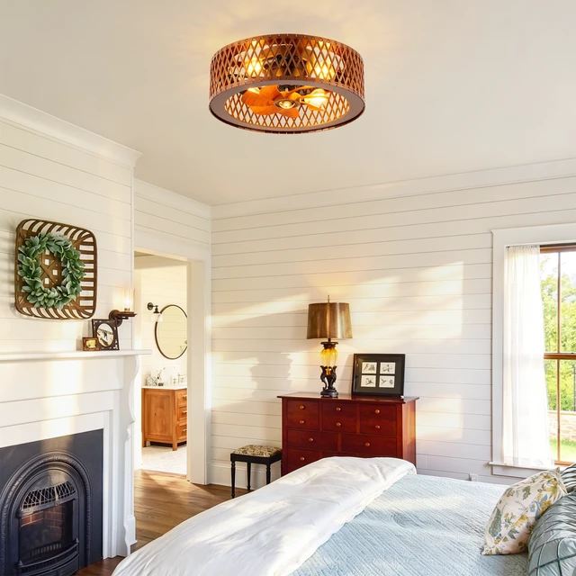Alt view image 5 of 7 - 20 Inch Grid Caged Ceiling Fan with and Remote, 20 Inch Fandelider Ceiling Fan with Flush Mount Bladeless Fans