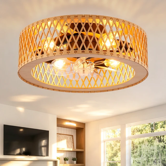 Alt view image 2 of 7 - 20 Inch Grid Caged Ceiling Fan with and Remote, 20 Inch Fandelider Ceiling Fan with Flush Mount Bladeless Fans