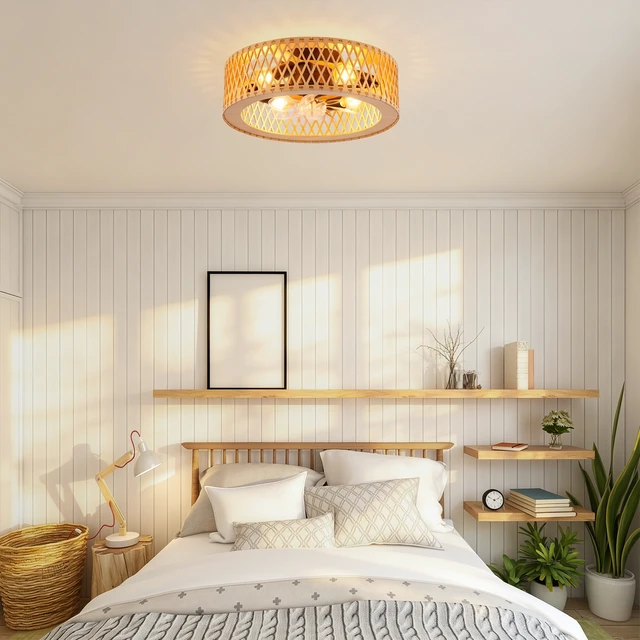 Alt view image 5 of 7 - 20 Inch Grid Caged Ceiling Fan with and Remote, 20 Inch Fandelider Ceiling Fan with Flush Mount Bladeless Fans