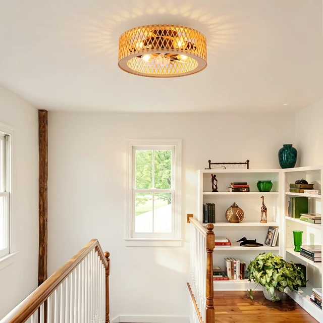 Alt view image 3 of 7 - 20 Inch Grid Caged Ceiling Fan with and Remote, 20 Inch Fandelider Ceiling Fan with Flush Mount Bladeless Fans