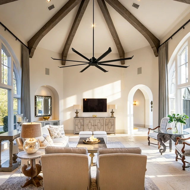 Alt view image 3 of 7 - Large Size Motor Ceiling Fan with Aluminum Blades, Speed Remote Control Adjust Height Down Rods Commercial Ceiling Fan