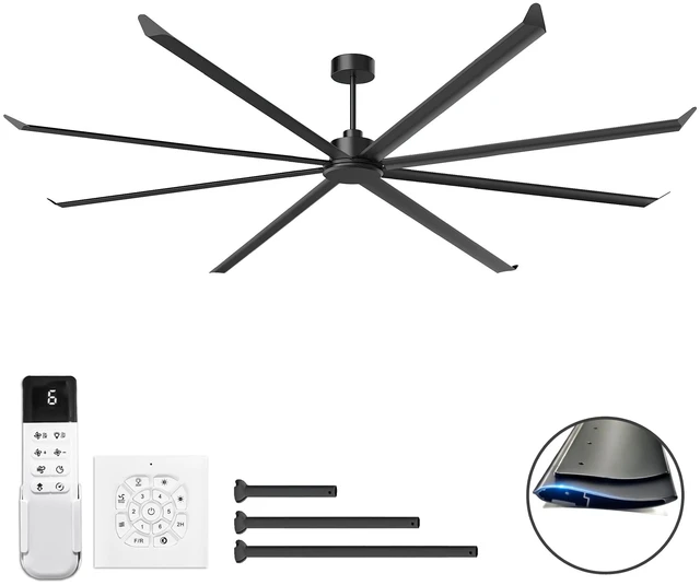 Main image of Large Size Motor Ceiling Fan with Aluminum Blades, Speed Remote Control Adjust Height Down Rods Commercial Ceiling Fan