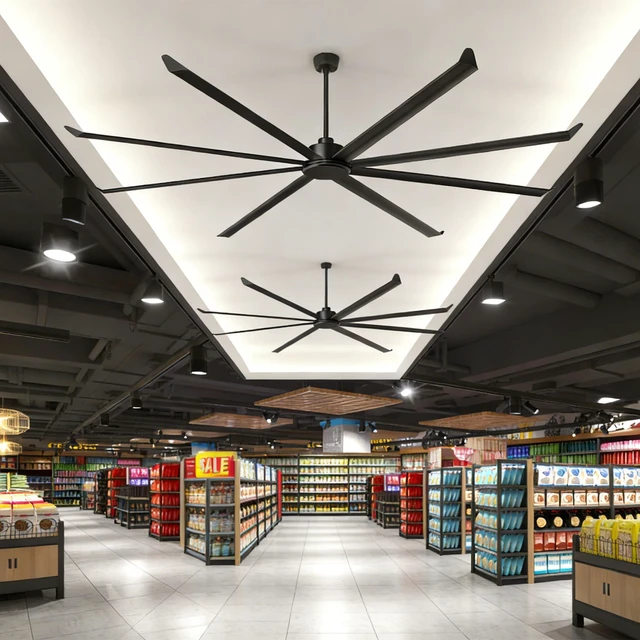 Alt view image 5 of 7 - Large Size Motor Ceiling Fan with Aluminum Blades, Speed Remote Control Adjust Height Down Rods Commercial Ceiling Fan
