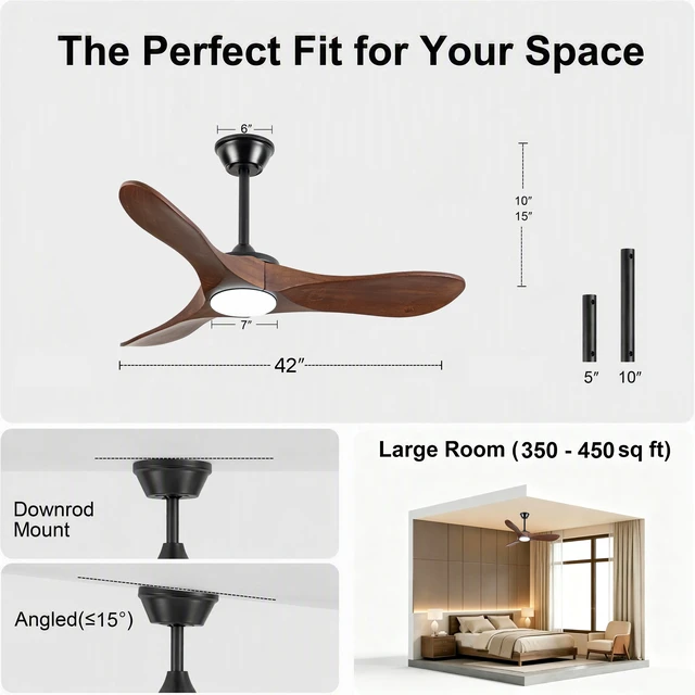Alt view image 7 of 7 - 42 in Ceiling Fan with Lights, Comes with Wall Control and Remote Six Speed Reversible Motor Three Color Temperatures