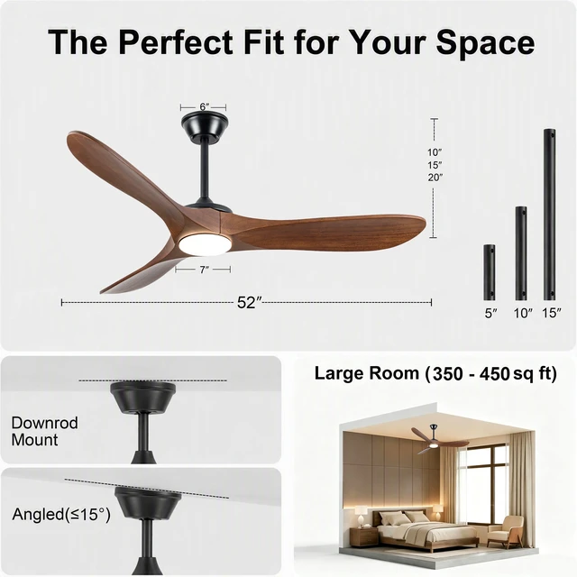Alt view image 7 of 7 - 52 in Ceiling Fan with Lights, Comes with Wall Control and Remote Six Speed Reversible Motor Three Color Temperatures