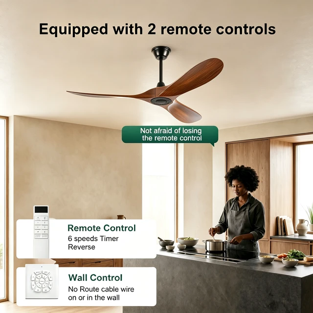 Alt view image 7 of 7 - 52 in Ceiling Fan Without Lights, Equipped with Wall Control and Remote Control Speed Settings Reverse Motor 3 Piece