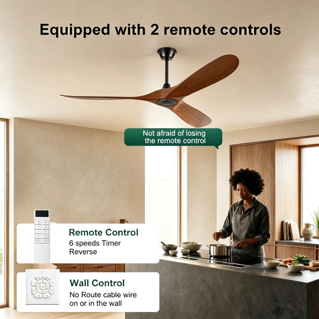 Alt view image 7 of 7 - 60 in Ceiling Fan Without Lights, Equipped with Wall Control and Remote Control Speed Settings Reverse Motor 3 Piece