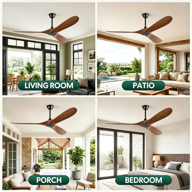 Alt view image 6 of 7 - 60 in Ceiling Fan Without Lights, Equipped with Wall Control and Remote Control Speed Settings Reverse Motor 3 Piece