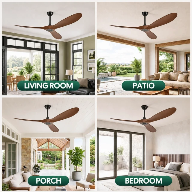 Alt view image 5 of 7 - 70 in Ceiling Fan Without Lights, Equipped with Wall Control and Remote Control Speed Settings Reverse Motor 3 Piece