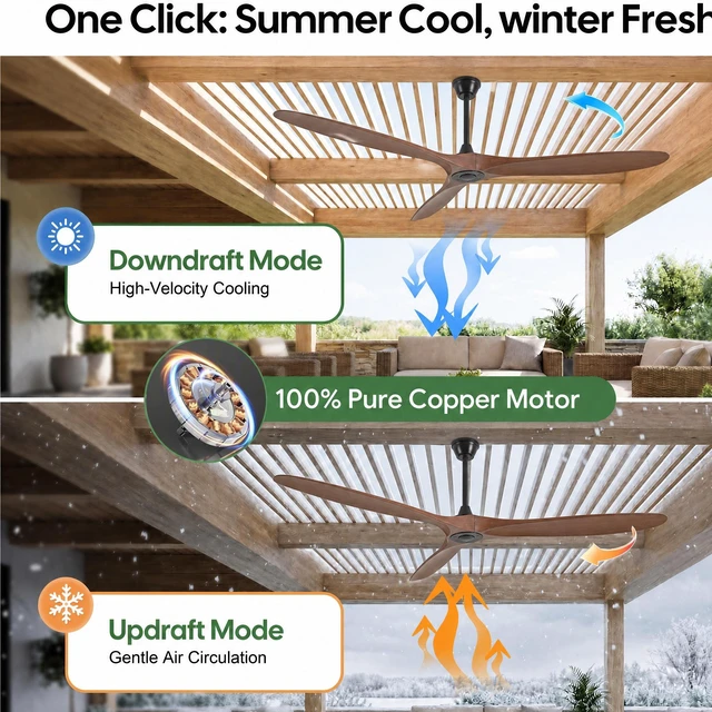 Alt view image 7 of 7 - 70 in Ceiling Fan Without Lights, Equipped with Wall Control and Remote Control Speed Settings Reverse Motor 3 Piece