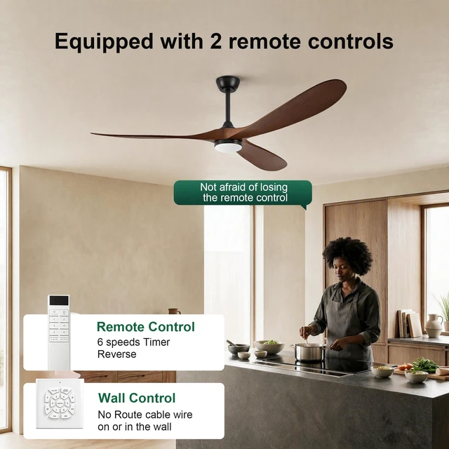Alt view image 7 of 7 - 70 in Ceiling Fan with Lights, Comes with Wall Control and Remote Six Speed Reversible Motor Adjustable Three Color