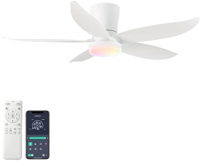 Main image of 42 in Ceiling Fan, Flush Mount Equipped with Remote Control Reversible Motor Color Dimmable RGB Lighting ABS Material