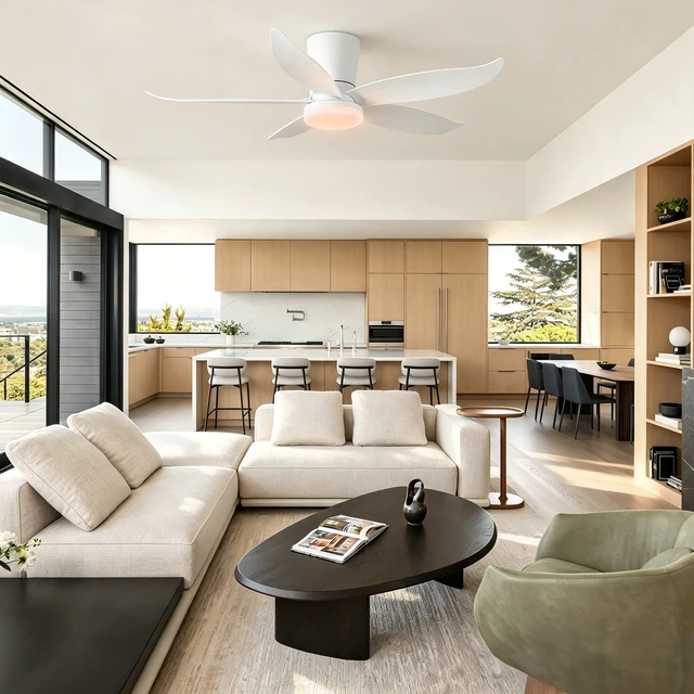 Alt view image 3 of 7 - 42 in Ceiling Fan, Flush Mount Equipped with Remote Control Reversible Motor Color Dimmable RGB Lighting ABS Material