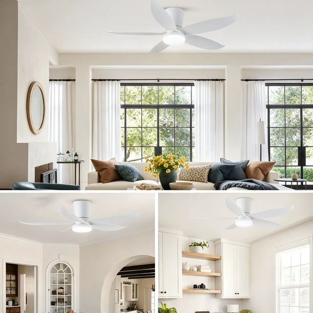 Alt view image 6 of 7 - 42 in Ceiling Fan, Flush Mount Equipped with Remote Control Reversible Motor Color Dimmable RGB Lighting ABS Material