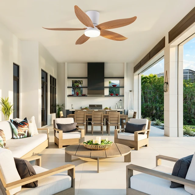 Alt view image 2 of 7 - 42 in Ceiling Fan, Flush Mount Wood Grain Equipped with Remote Control Reversible Motor Color Dimmable RGB Lighting ABS