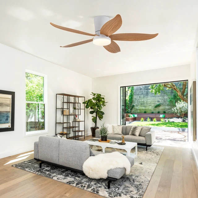 Alt view image 3 of 7 - 42 in Ceiling Fan, Flush Mount Wood Grain Equipped with Remote Control Reversible Motor Color Dimmable RGB Lighting ABS