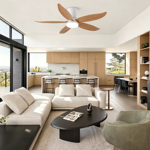 Alt view image 4 of 7 - 42 in Ceiling Fan, Flush Mount Wood Grain Equipped with Remote Control Reversible Motor Color Dimmable RGB Lighting ABS