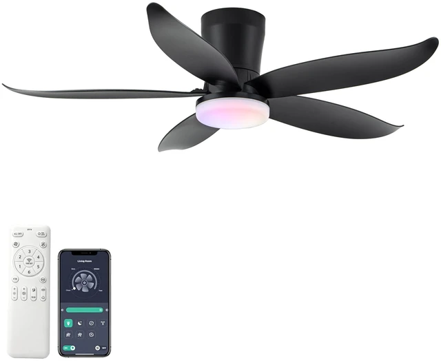 Main image of 42 in Ceiling Fan, Flush Mount Equipped with Remote Control Reversible Motor Color Dimmable RGB Lighting ABS Material