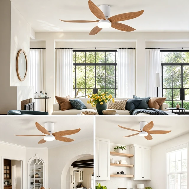 Alt view image 6 of 7 - 42 in Ceiling Fan, Flush Mount Wood Grain Equipped with Remote Control Reversible Motor Color Dimmable RGB Lighting ABS