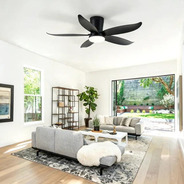 Alt view image 2 of 7 - 42 in Ceiling Fan, Flush Mount Equipped with Remote Control Reversible Motor Color Dimmable RGB Lighting ABS Material