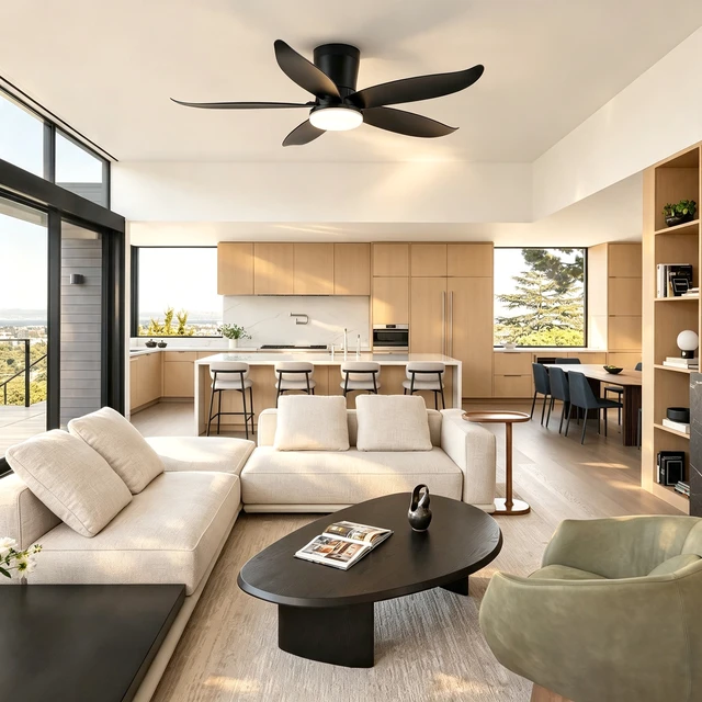Alt view image 3 of 7 - 42 in Ceiling Fan, Flush Mount Equipped with Remote Control Reversible Motor Color Dimmable RGB Lighting ABS Material
