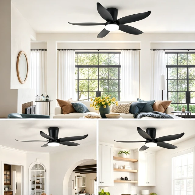Alt view image 6 of 7 - 42 in Ceiling Fan, Flush Mount Equipped with Remote Control Reversible Motor Color Dimmable RGB Lighting ABS Material