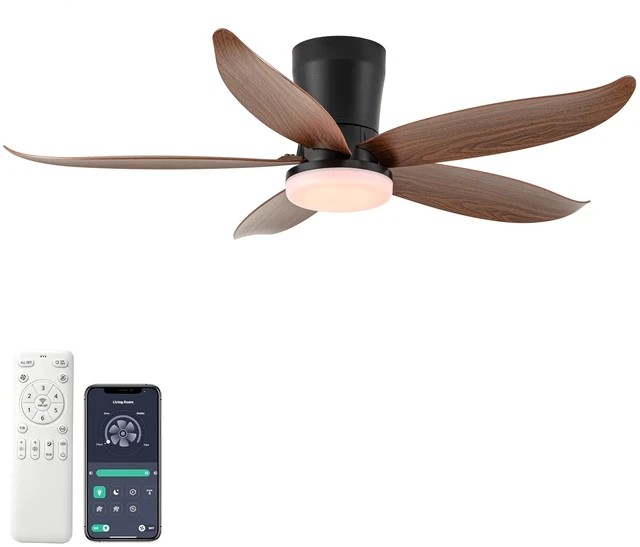 Main image of 42 in Ceiling Fan, Flush Mount Wood Grain Equipped with Remote Control Reversible Motor Color Dimmable RGB Lighting ABS
