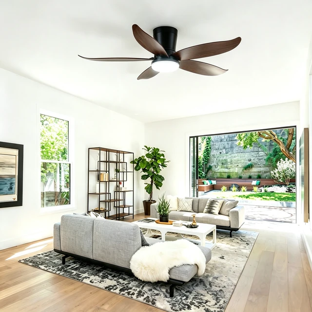 Alt view image 4 of 7 - 42 in Ceiling Fan, Flush Mount Wood Grain Equipped with Remote Control Reversible Motor Color Dimmable RGB Lighting ABS