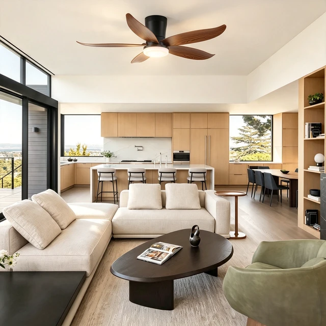 Alt view image 2 of 7 - 42 in Ceiling Fan, Flush Mount Wood Grain Equipped with Remote Control Reversible Motor Color Dimmable RGB Lighting ABS