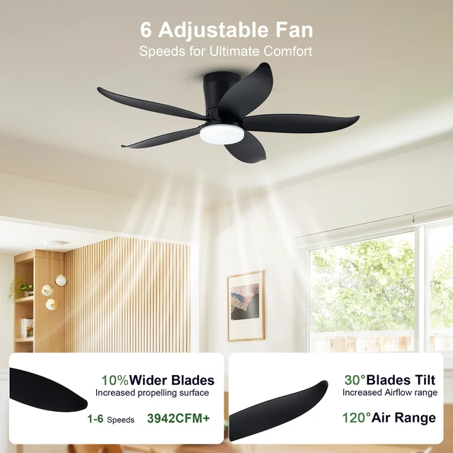 Alt view image 7 of 7 - 42 in Ceiling Fan, Flush Mount Equipped with Remote Control Reversible Motor Color Dimmable RGB Lighting ABS Material