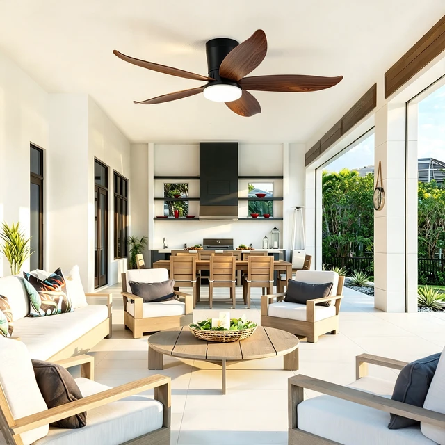Alt view image 5 of 7 - 42 in Ceiling Fan, Flush Mount Wood Grain Equipped with Remote Control Reversible Motor Color Dimmable RGB Lighting ABS