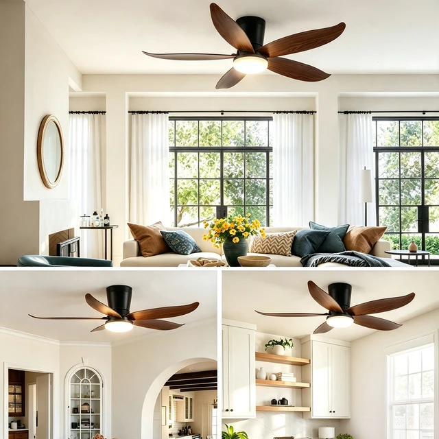 Alt view image 6 of 7 - 42 in Ceiling Fan, Flush Mount Wood Grain Equipped with Remote Control Reversible Motor Color Dimmable RGB Lighting ABS