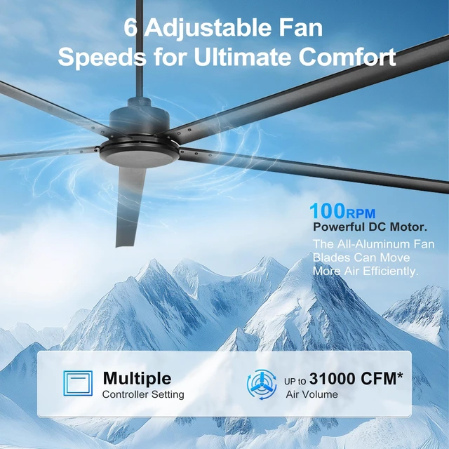 Alt view image 6 of 7 - Large Size Motor Ceiling Fan with Aluminum Blades, Speed Remote Control Adjust Height Down Rods Commercial Ceiling Fan