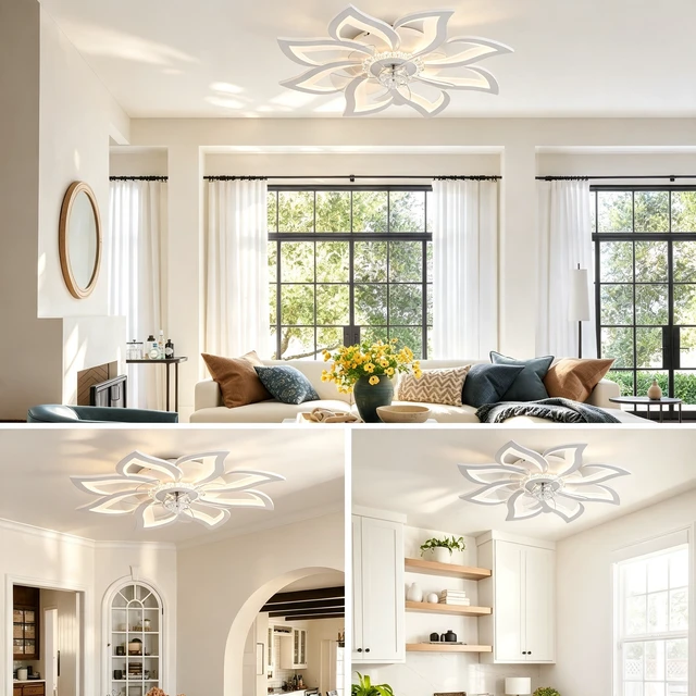 Alt view image 6 of 7 - Ceiling Fan with Lights Remote Control, Blades Inchwhite Ceiling Fan with Speeds 3 Light Color Low Profile Flush Mount