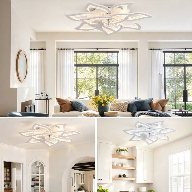 Alt view image 6 of 7 - Ceiling Fan with Lights Remote Control, Blades Inchwhite Ceiling Fan with Speeds 3 Light Color Low Profile Flush Mount
