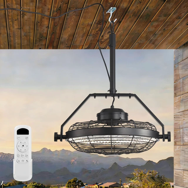 Main image of 21 Inch Outdoor Ceiling Fan Dimmable LED, Plug in Ceiling Fan with Cord Hook ABS Blades Reversible Motor for Gazebos