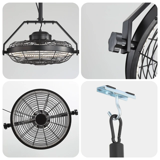 Alt view image 6 of 7 - 21 Inch Outdoor Ceiling Fan Dimmable LED, Plug in Ceiling Fan with Cord Hook ABS Blades Reversible Motor for Gazebos
