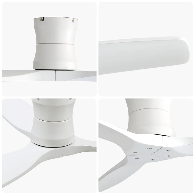 Alt view image 3 of 7 - 52 Inch Ceiling Fan, Flush Mount Low Profile Blades with Remote Control Quite Motor, White, Metal and Wood, Fans