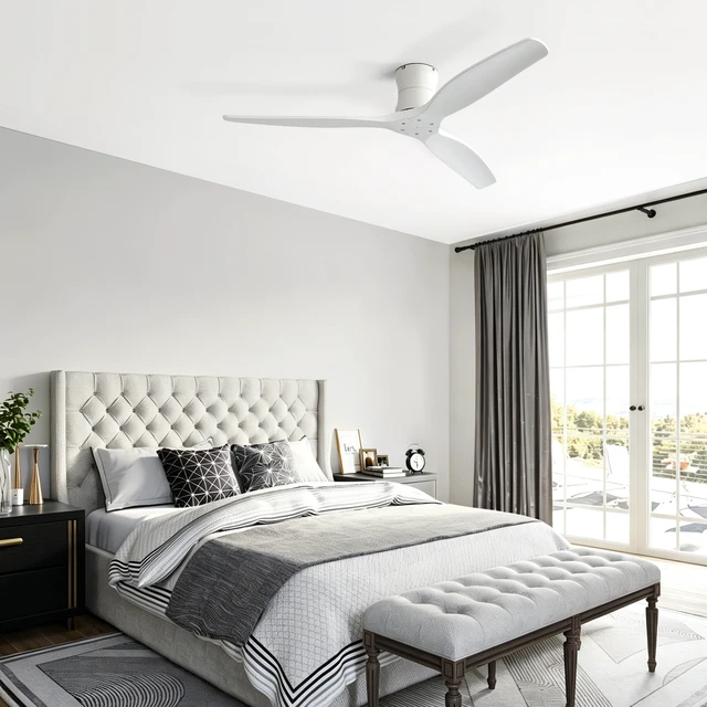 Alt view image 4 of 7 - 52 Inch Ceiling Fan, Flush Mount Low Profile Blades with Remote Control Quite Motor, White, Metal and Wood, Fans