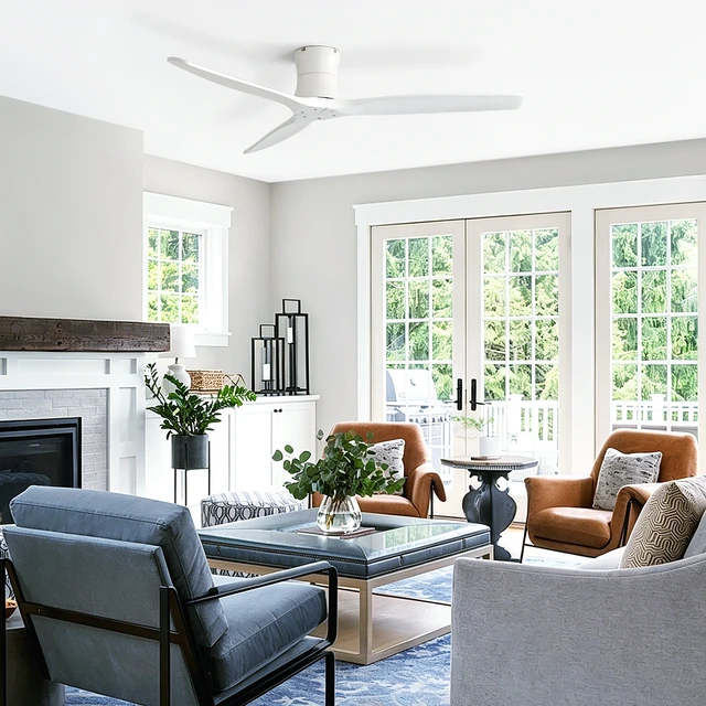 Alt view image 5 of 7 - 52 Inch Ceiling Fan, Flush Mount Low Profile Blades with Remote Control Quite Motor, White, Metal and Wood, Fans