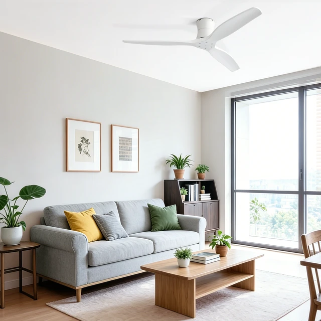 Alt view image 6 of 7 - 52 Inch Ceiling Fan, Flush Mount Low Profile Blades with Remote Control Quite Motor, White, Metal and Wood, Fans