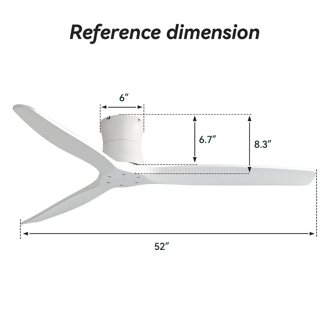 Alt view image 7 of 7 - 52 Inch Ceiling Fan, Flush Mount Low Profile Blades with Remote Control Quite Motor, White, Metal and Wood, Fans