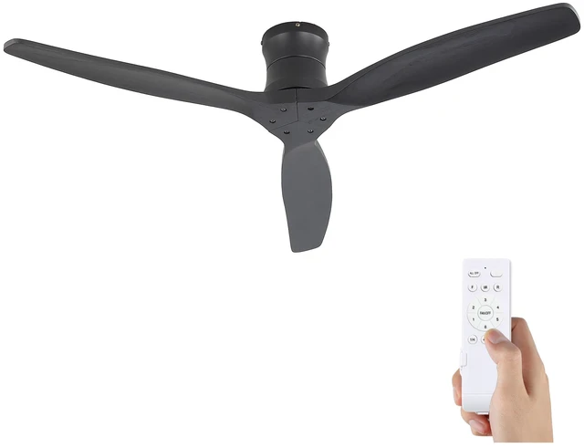 Main image of 52 Inch Ceiling Fan, Flush Mount Low Profile Blades with Remote Control Quite Motor, Black, Metal and Wood, Fans