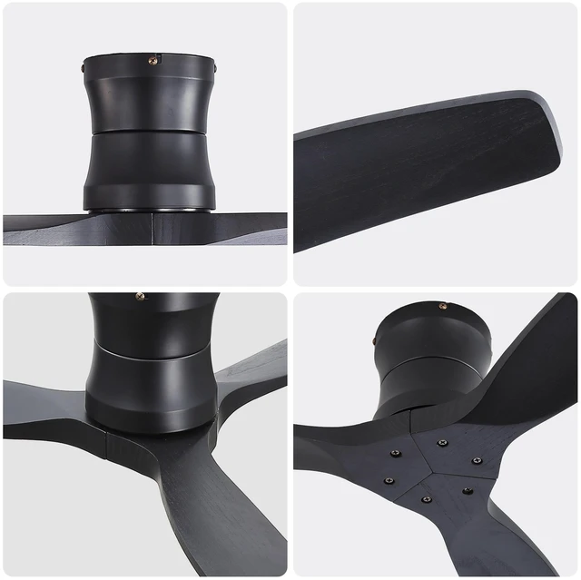 Alt view image 3 of 7 - 52 Inch Ceiling Fan, Flush Mount Low Profile Blades with Remote Control Quite Motor, Black, Metal and Wood, Fans
