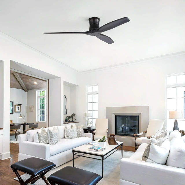 Alt view image 4 of 7 - 52 Inch Ceiling Fan, Flush Mount Low Profile Blades with Remote Control Quite Motor, Black, Metal and Wood, Fans