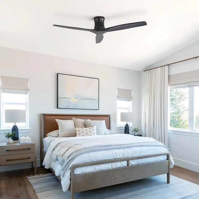 Alt view image 5 of 7 - 52 Inch Ceiling Fan, Flush Mount Low Profile Blades with Remote Control Quite Motor, Black, Metal and Wood, Fans