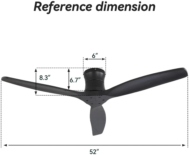Alt view image 7 of 7 - 52 Inch Ceiling Fan, Flush Mount Low Profile Blades with Remote Control Quite Motor, Black, Metal and Wood, Fans