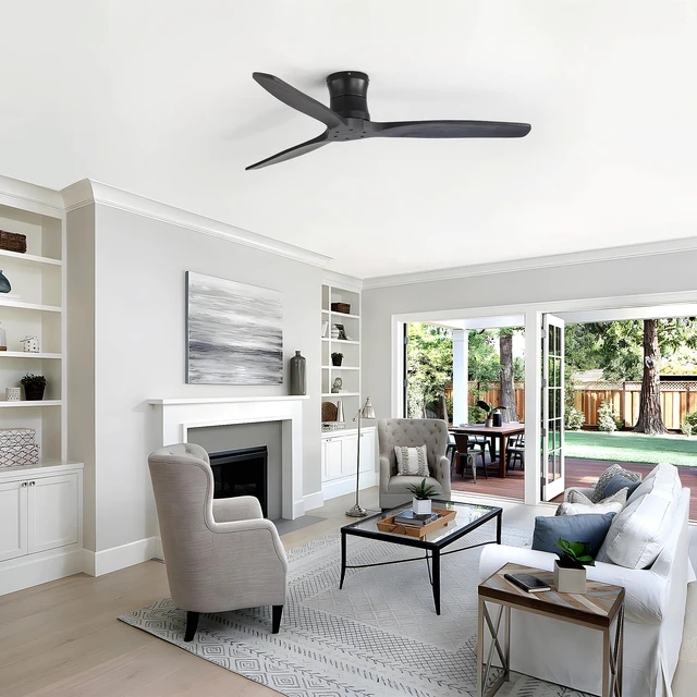 Alt view image 6 of 7 - 52 Inch Ceiling Fan, Flush Mount Low Profile Blades with Remote Control Quite Motor, Black, Metal and Wood, Fans