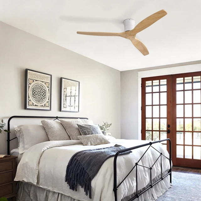 Alt view image 4 of 7 - Solid 52 Inch Ceiling Fan, Flush Mount Low Profile Blades with Remote Control Speeds Quite Motor for Indoor, White