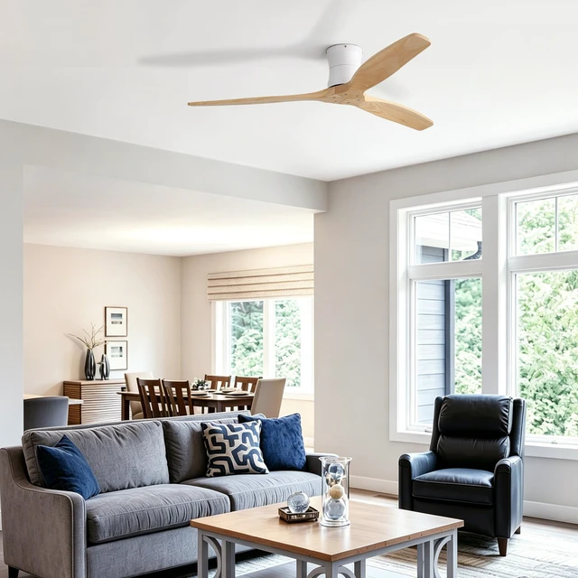 Alt view image 5 of 7 - Solid 52 Inch Ceiling Fan, Flush Mount Low Profile Blades with Remote Control Speeds Quite Motor for Indoor, White